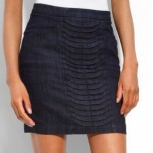 Anthro Leifsdottir Dark Wash Denim Mini Skirt Pleated Map Lining Back Zip 4